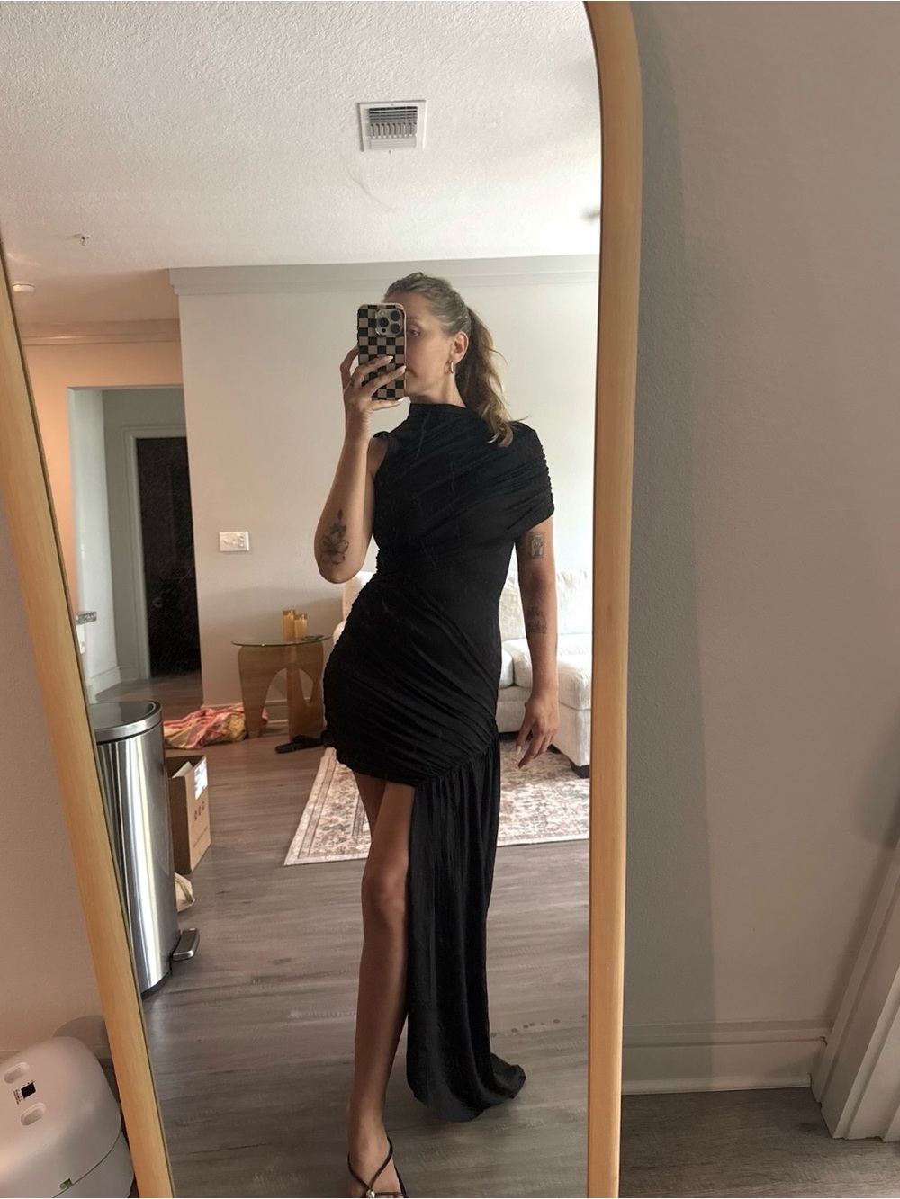 Amazon Black One-Shoulder High-Low Evening Dress
